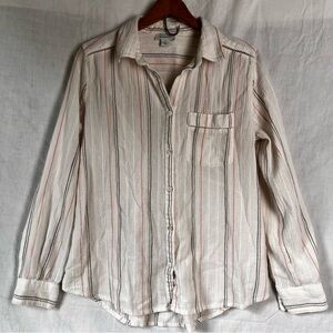 Sundance Women Small Selina Shirt White Lightweight Cotton Striped Beachy Crepe